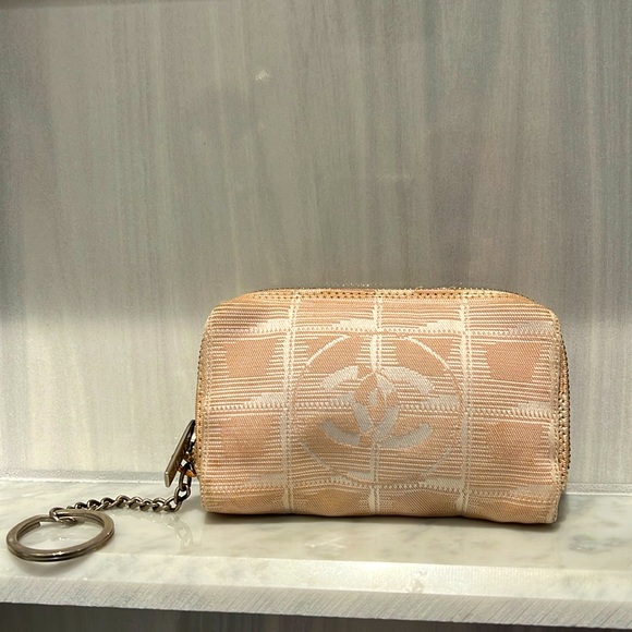 CHANEL Travel Line Coin Purse Case Beige Tan EUC - Picture 1 of 12